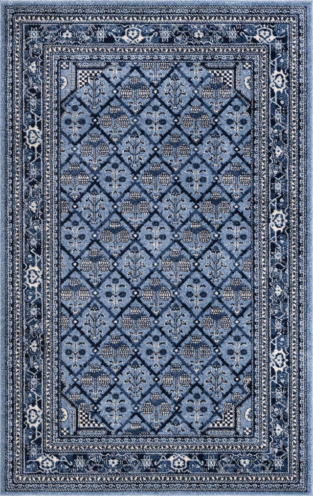 Blue 5' 3 x 8' La Jolla Rectangle Area Rug 100% Polypropylene Traditional Pattern Easy Clean Carpet for Living, Dining, Bedroom, Office for Sale at Rug Engine