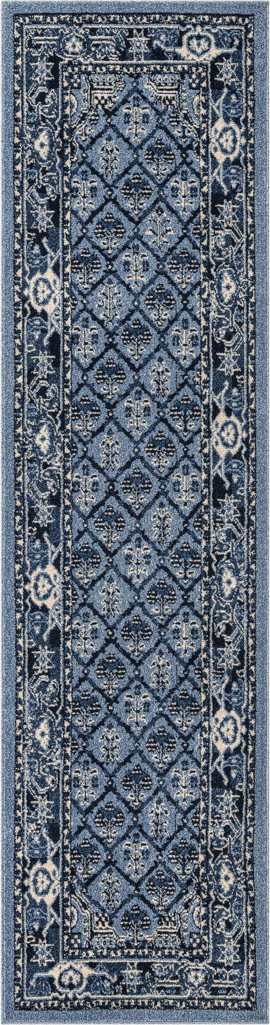 Blue 2' 7 x 10' La Jolla Runner Area Rug 100% Polypropylene Traditional Pattern Easy Clean Carpet for Living, Dining, Bedroom, Office for Sale at Rug Engine