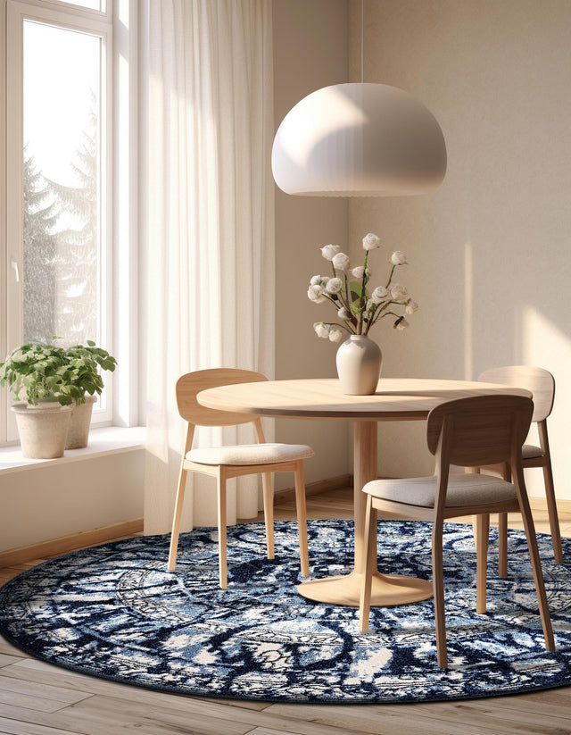 Blue 3' 1 x 3' 1 La Jolla Round Area Rug 100% Polypropylene Traditional Pattern Easy Clean Carpet for Living, Dining, Bedroom, Office for Sale at Rug Engine