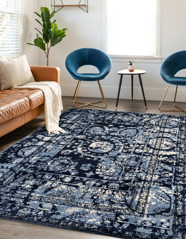 Blue 10' x 14' 1 La Jolla Rectangle Area Rug 100% Polypropylene Traditional Pattern Easy Clean Carpet for Living, Dining, Bedroom, Office for Sale at Rug Engine