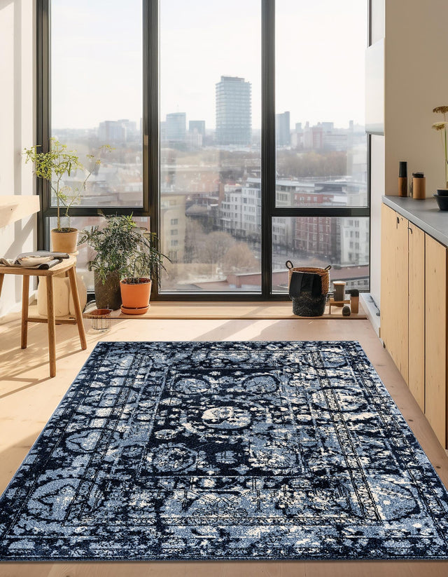 Blue 10' x 14' 1 La Jolla Rectangle Area Rug 100% Polypropylene Traditional Pattern Easy Clean Carpet for Living, Dining, Bedroom, Office for Sale at Rug Engine