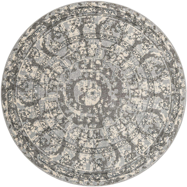 Gray 7' 10 x 7' 10 La Jolla Round Area Rug 100% Polypropylene Traditional Pattern Easy Clean Carpet for Living, Dining, Bedroom, Office for Sale at Rug Engine