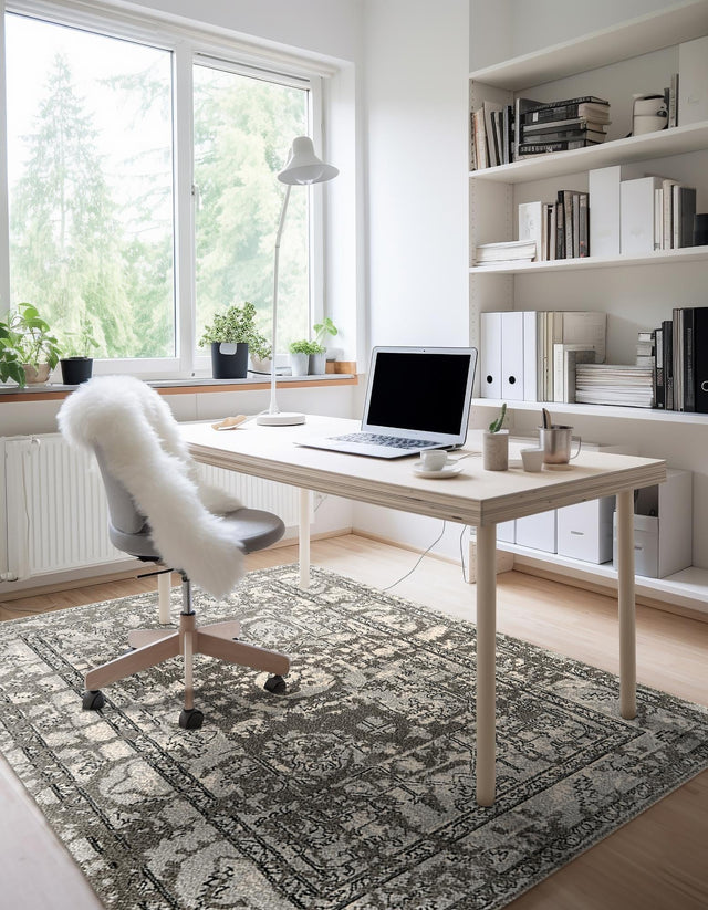 Gray 3' 1 x 5' 3 La Jolla Rectangle Area Rug 100% Polypropylene Traditional Pattern Easy Clean Carpet for Living, Dining, Bedroom, Office for Sale at Rug Engine