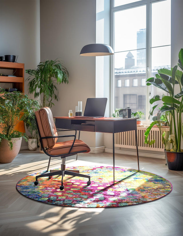 Multicolor 8' x 8' Jardin Round Area Rug 100% Polypropylene With Cotton Backing Colorful & Vivid Modern Carpet for Home Decor for Sale at Rug Engine