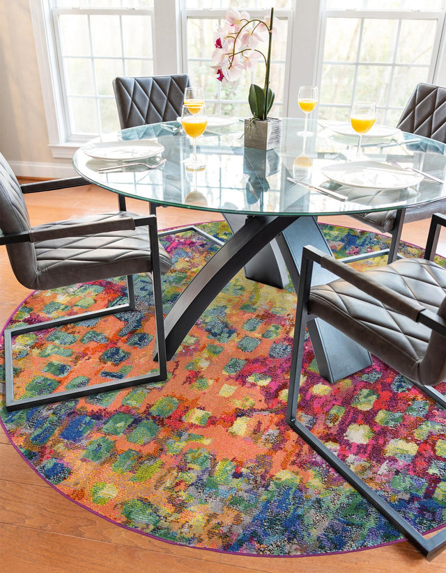 Multicolor 5' x 5' Jardin Round Area Rug 100% Polypropylene With Cotton Backing Colorful & Vivid Modern Carpet for Home Decor for Sale at Rug Engine