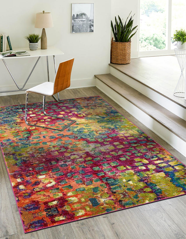 Multicolor 6' 1 x 9' Jardin Rectangle Area Rug 100% Polypropylene With Cotton Backing Colorful & Vivid Modern Carpet for Home Decor for Sale at Rug Engine