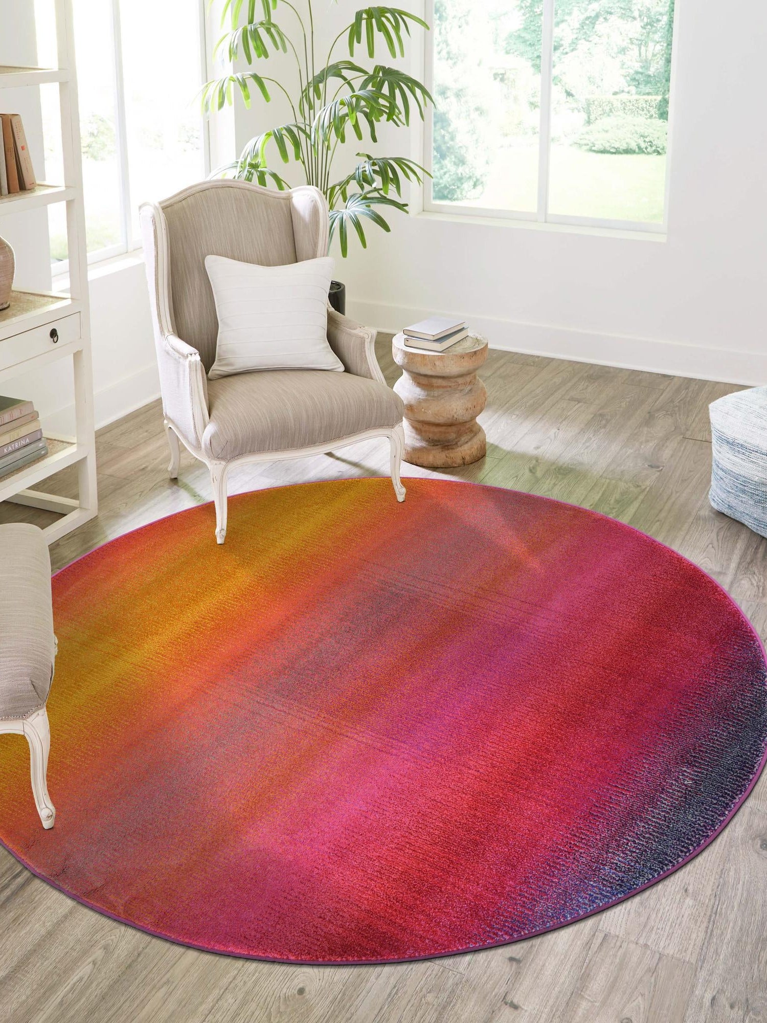 Multicolor 8' x 8' Estrella Round Area Rug 100% Polypropylene Non-Shedding Stain Resistant Carpet Colorful Modern Abstract Design Easy Clean for Home Decor for Sale at Rug Engine