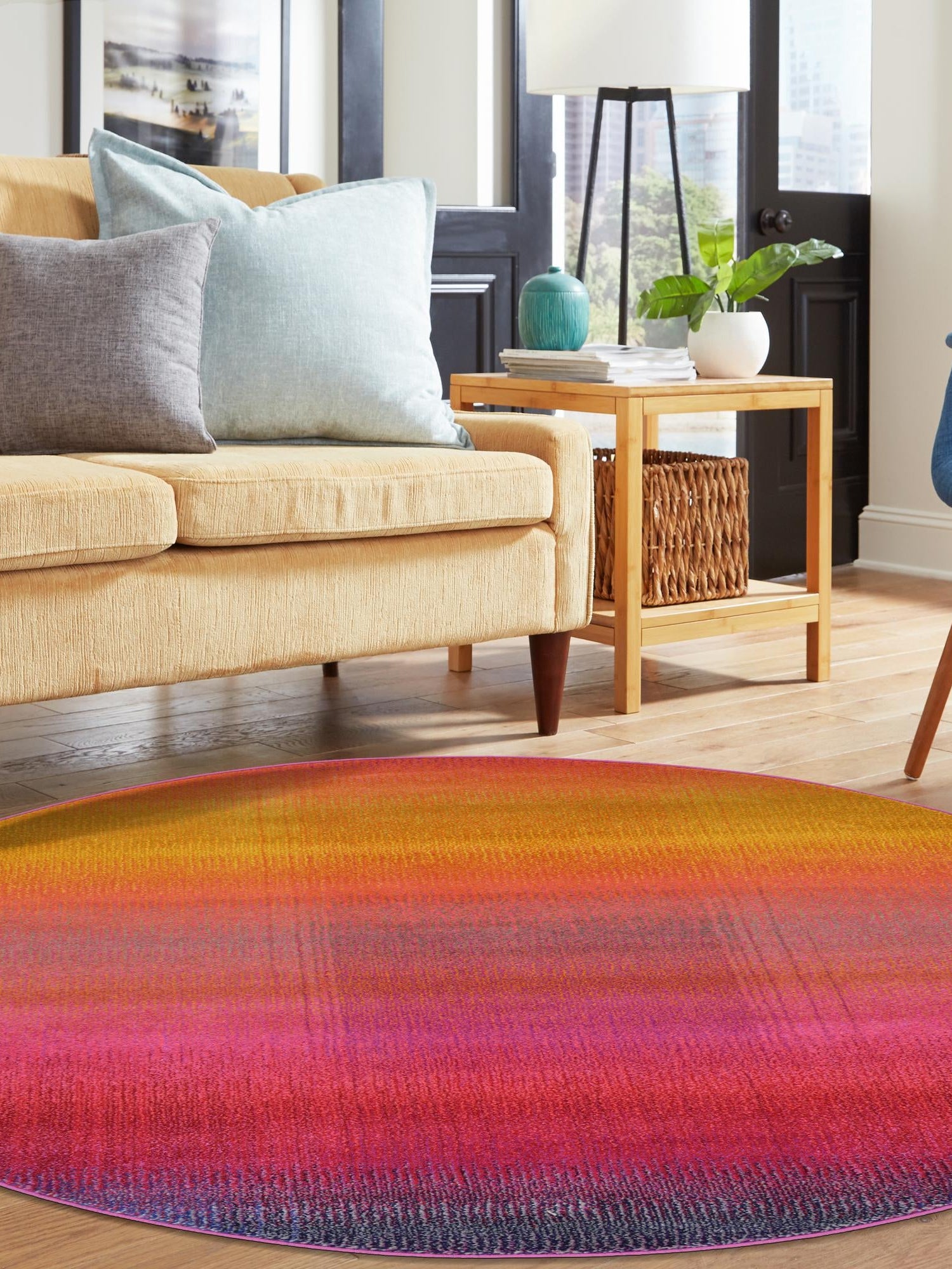 Multicolor 6' 1 x 6' 1 Estrella Round Area Rug 100% Polypropylene Non-Shedding Stain Resistant Carpet Colorful Modern Abstract Design Easy Clean for Home Decor for Sale at Rug Engine
