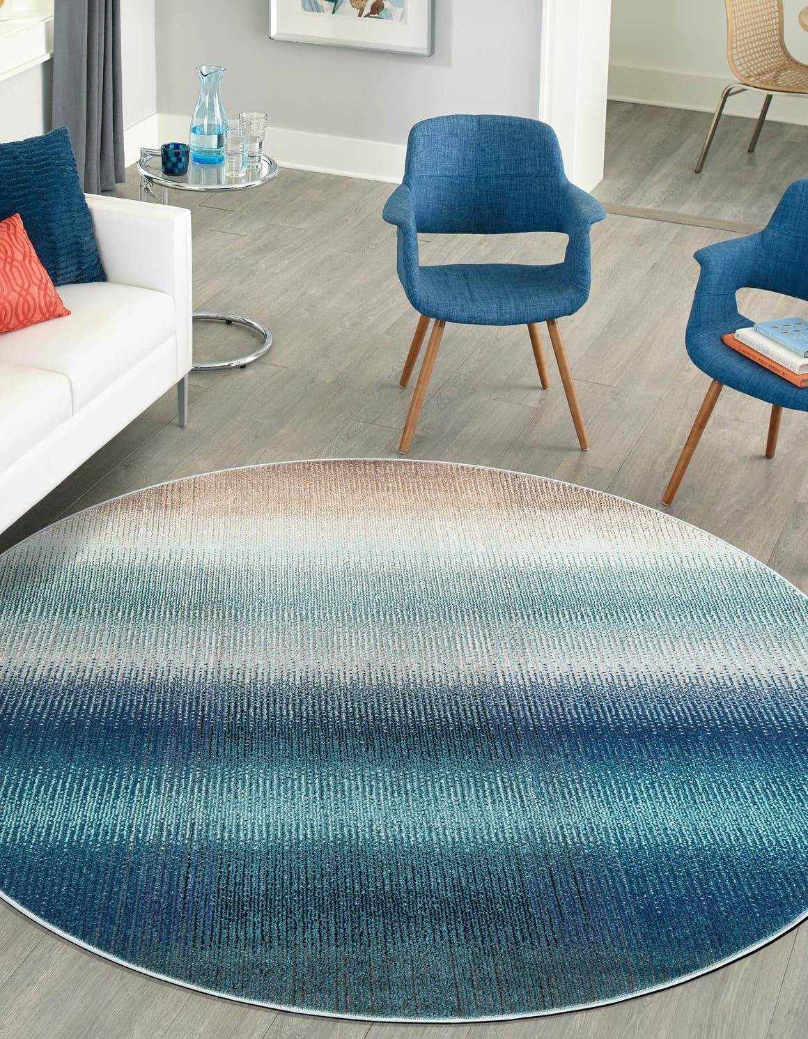 Blue 6' 1 x 6' 1 Estrella Round Area Rug 100% Polypropylene Non-Shedding Stain Resistant Carpet Colorful Modern Abstract Design Easy Clean for Home Decor for Sale at Rug Engine