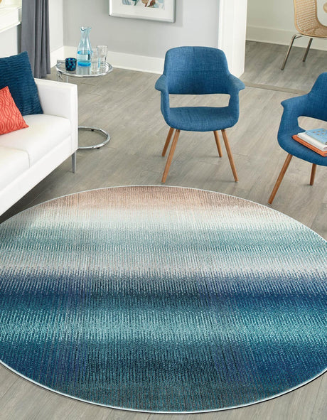 Blue 8' x 8' Estrella Round Area Rug 100% Polypropylene Non-Shedding Stain Resistant Carpet Colorful Modern Abstract Design Easy Clean for Home Decor for Sale at Rug Engine