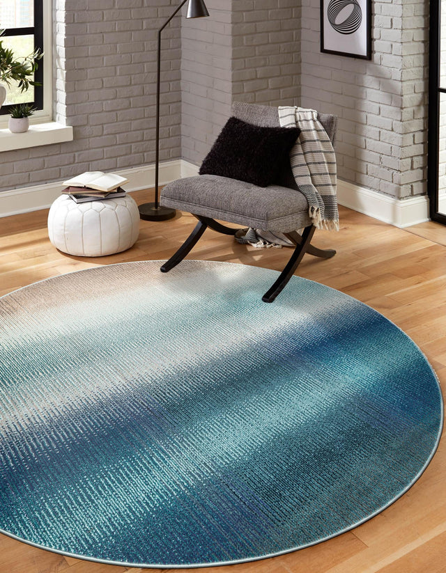 Blue 8' x 8' Estrella Round Area Rug 100% Polypropylene Non-Shedding Stain Resistant Carpet Colorful Modern Abstract Design Easy Clean for Home Decor for Sale at Rug Engine