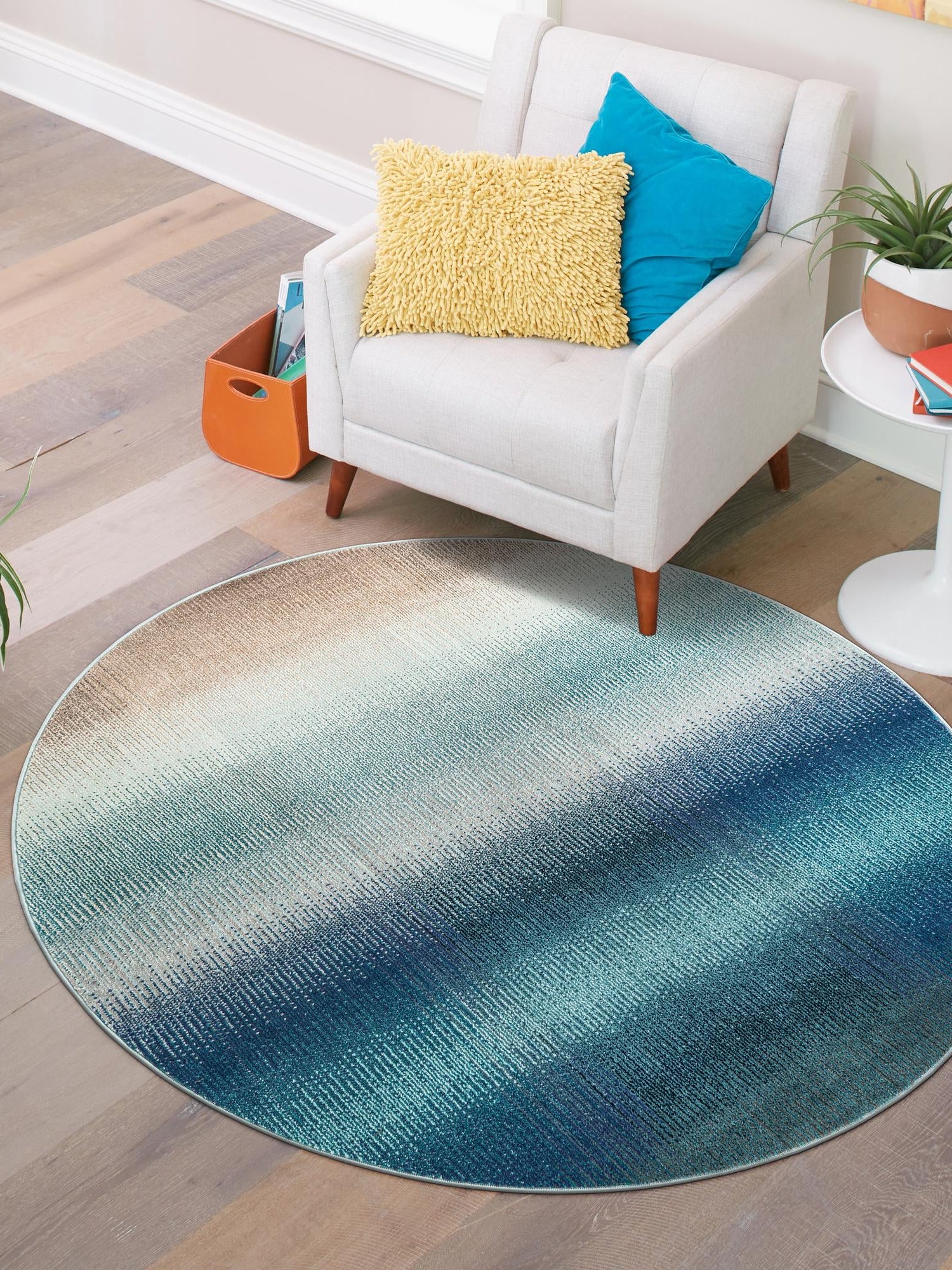 Blue 8' x 8' Estrella Round Area Rug 100% Polypropylene Non-Shedding Stain Resistant Carpet Colorful Modern Abstract Design Easy Clean for Home Decor for Sale at Rug Engine
