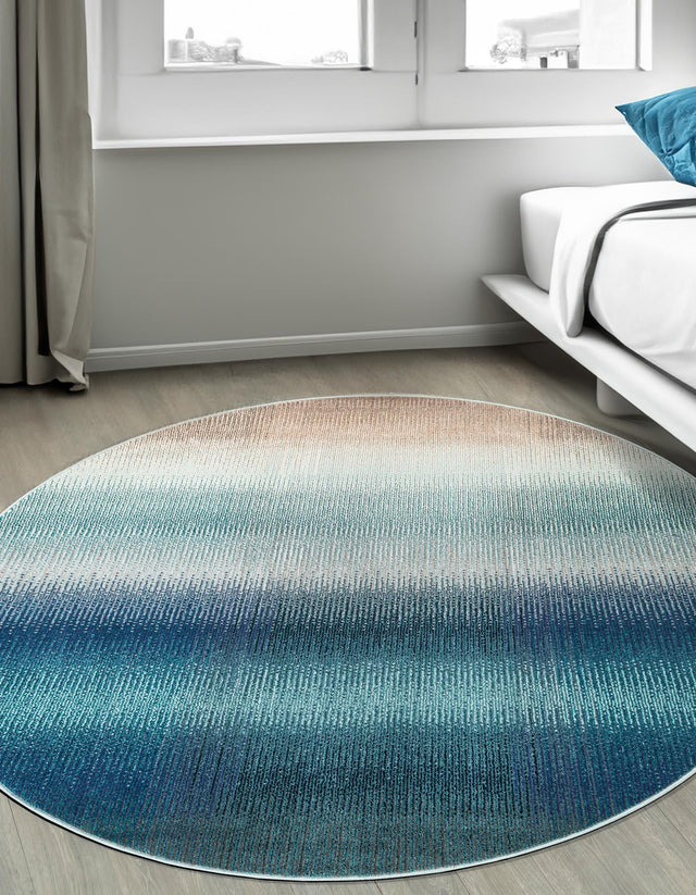 Blue 8' x 8' Estrella Round Area Rug 100% Polypropylene Non-Shedding Stain Resistant Carpet Colorful Modern Abstract Design Easy Clean for Home Decor for Sale at Rug Engine