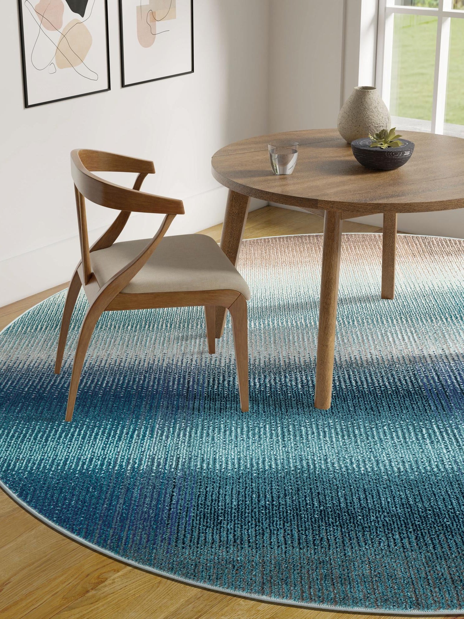 Blue 8' x 8' Estrella Round Area Rug 100% Polypropylene Non-Shedding Stain Resistant Carpet Colorful Modern Abstract Design Easy Clean for Home Decor for Sale at Rug Engine