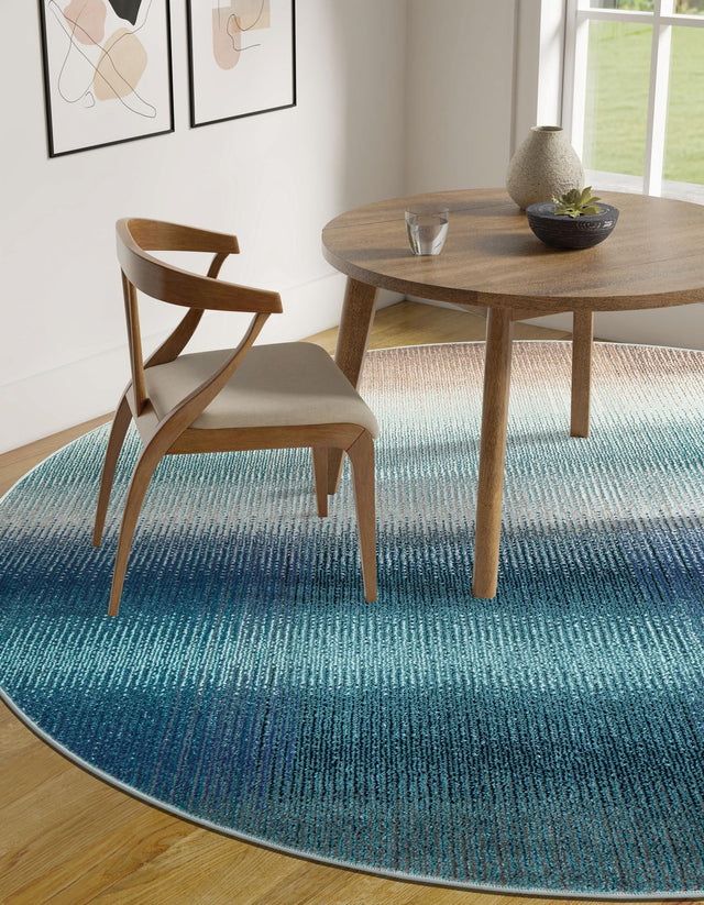 Blue 8' x 8' Estrella Round Area Rug 100% Polypropylene Non-Shedding Stain Resistant Carpet Colorful Modern Abstract Design Easy Clean for Home Decor for Sale at Rug Engine