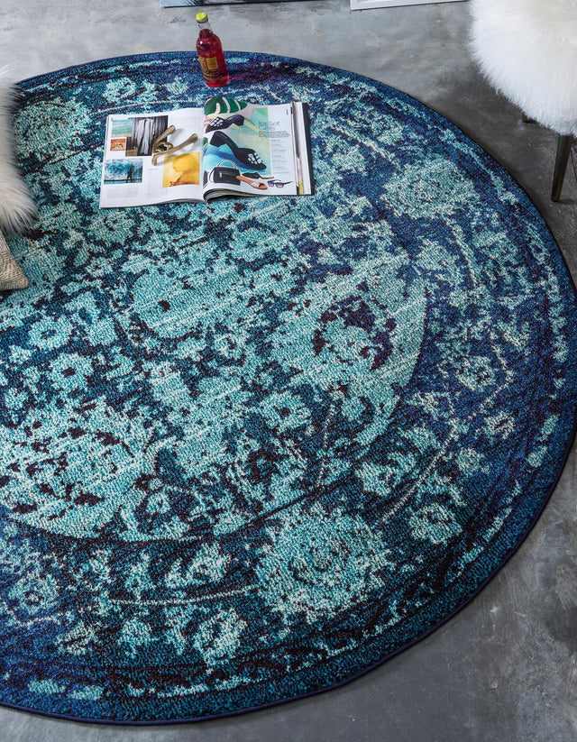 Blue 6' 1 x 6' 1 Medici Round Area Rug 100% Polypropylene Traditional Vintage Classic Carpet for Home Interior Design Decor for Sale at Rug Engine
