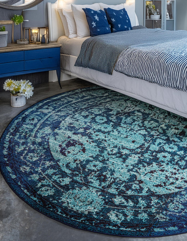 Blue 3' 3 x 3' 3 Medici Round Area Rug 100% Polypropylene Traditional Vintage Classic Carpet for Home Interior Design Decor for Sale at Rug Engine