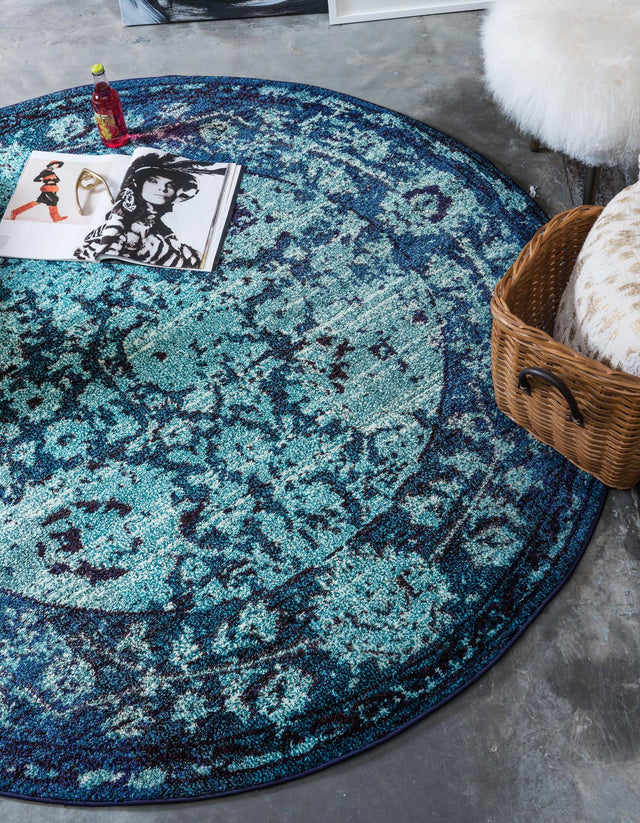 Blue 3' 3 x 3' 3 Medici Round Area Rug 100% Polypropylene Traditional Vintage Classic Carpet for Home Interior Design Decor for Sale at Rug Engine