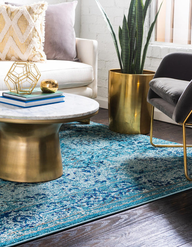 Light Blue 7' 1 x 10' Medici Rectangle Area Rug 100% Polypropylene Traditional Vintage Classic Carpet for Home Interior Design Decor for Sale at Rug Engine