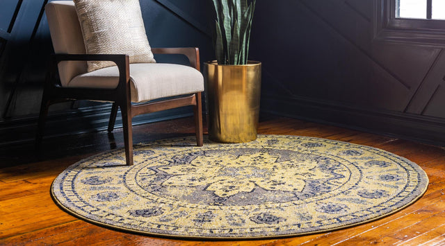 Gray 8' x 8' Medici Round Area Rug 100% Polypropylene Traditional Vintage Classic Carpet for Home Interior Design Decor for Sale at Rug Engine