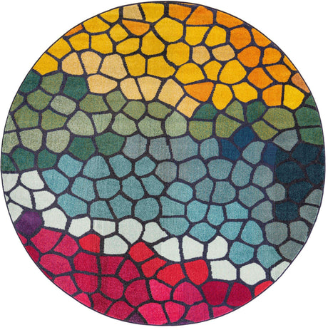 Multicolor 8' x 8' Estrella Round Area Rug 100% Polypropylene Non-Shedding Stain Resistant Carpet Colorful Modern Abstract Design Easy Clean for Home Decor for Sale at Rug Engine