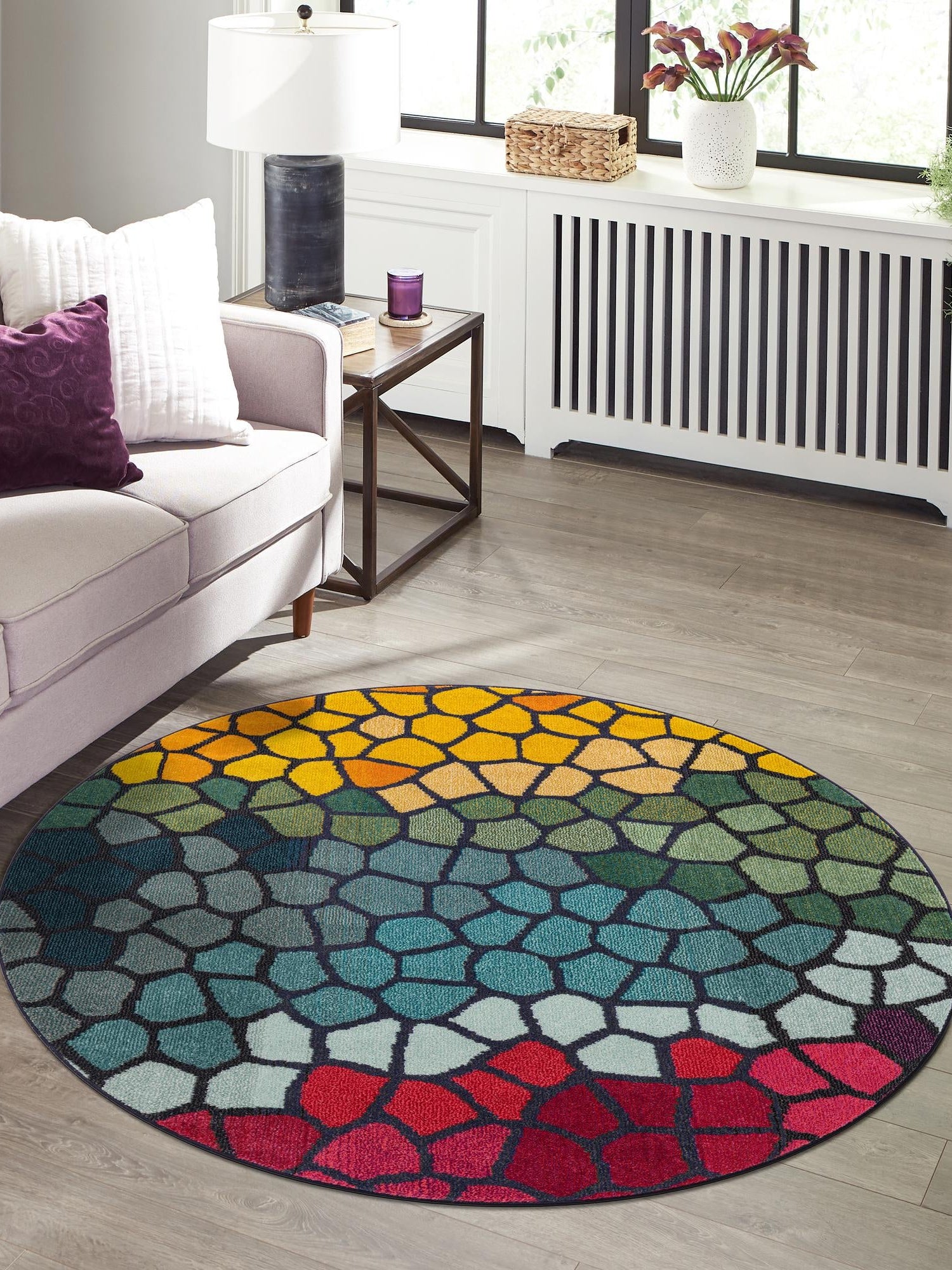Multicolor 6' 1 x 6' 1 Estrella Round Area Rug 100% Polypropylene Non-Shedding Stain Resistant Carpet Colorful Modern Abstract Design Easy Clean for Home Decor for Sale at Rug Engine