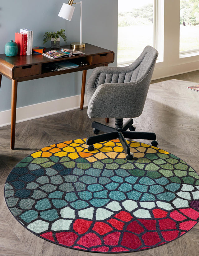 Multicolor 6' 1 x 6' 1 Estrella Round Area Rug 100% Polypropylene Non-Shedding Stain Resistant Carpet Colorful Modern Abstract Design Easy Clean for Home Decor for Sale at Rug Engine