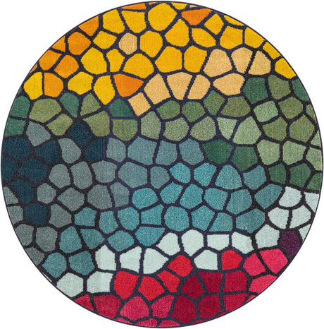 Multicolor 6' 1 x 6' 1 Estrella Round Area Rug 100% Polypropylene Non-Shedding Stain Resistant Carpet Colorful Modern Abstract Design Easy Clean for Home Decor for Sale at Rug Engine