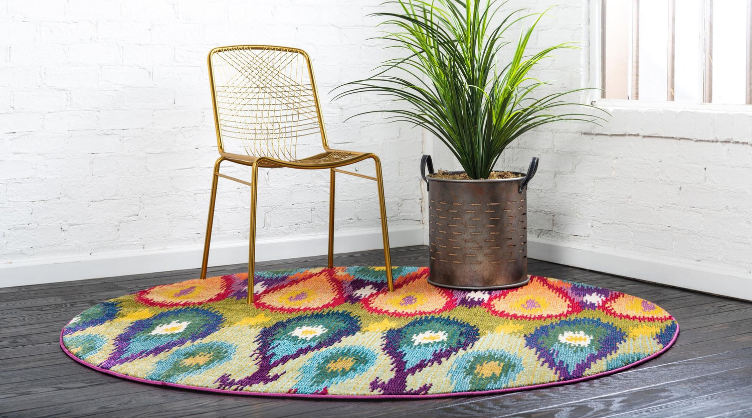 Multicolor 8' x 8' Estrella Round Area Rug 100% Polypropylene Non-Shedding Stain Resistant Carpet Colorful Modern Abstract Design Easy Clean for Home Decor for Sale at Rug Engine