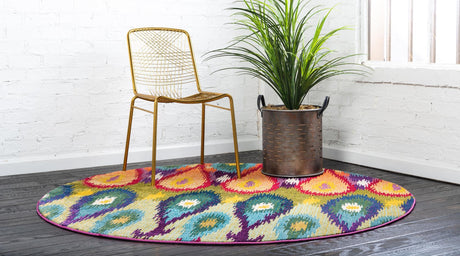 Multicolor 8' x 8' Estrella Round Area Rug 100% Polypropylene Non-Shedding Stain Resistant Carpet Colorful Modern Abstract Design Easy Clean for Home Decor for Sale at Rug Engine