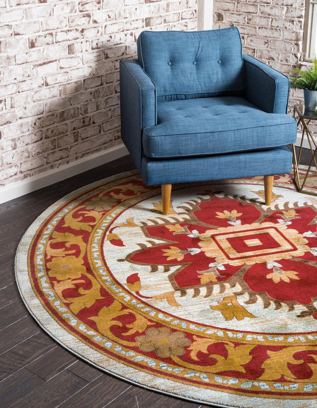 Light Blue 6' 1 x 6' 1 Sahand Round Area Rug Affordable Easy Clean Traditional Design Durable Carpet for Home Interior Design Living Room Dining Office for Sale at Rug Engine