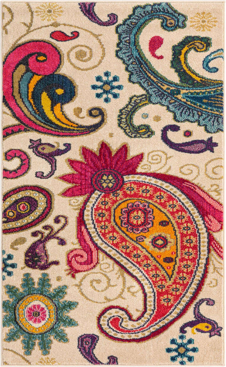 Cream 3' 3 x 5' 3 Estrella Rectangle Area Rug 100% Polypropylene Non-Shedding Stain Resistant Carpet Colorful Modern Abstract Design Easy Clean for Home Decor for Sale at Rug Engine