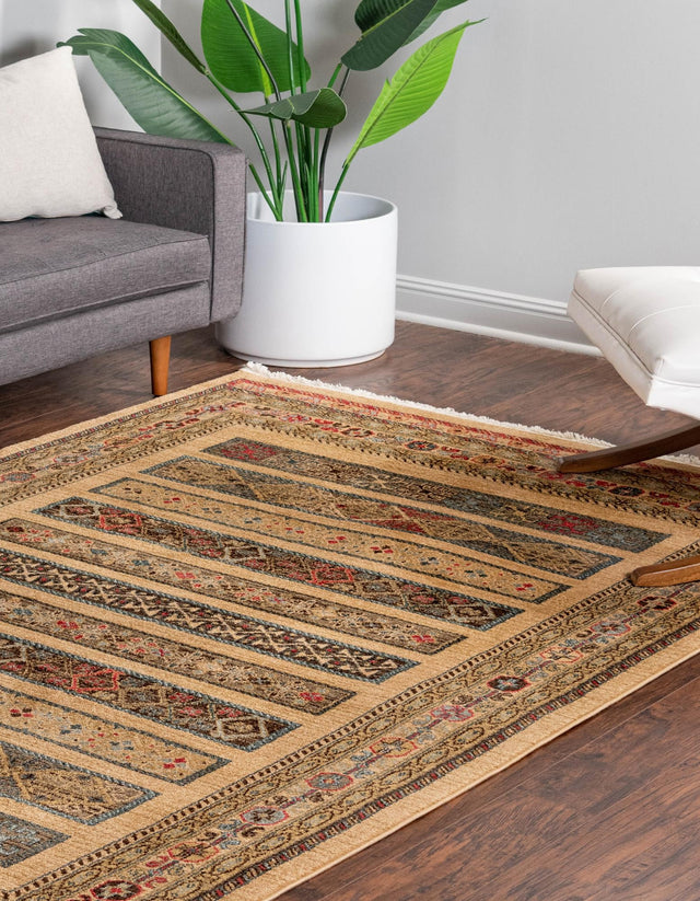 Tan 5' 1 x 8' Fars Rectangle Area Rug 100% Polypropylene Unique Traditional Carpet for Classical Living, Dining Room & Office Spaces for Sale at Rug Engine