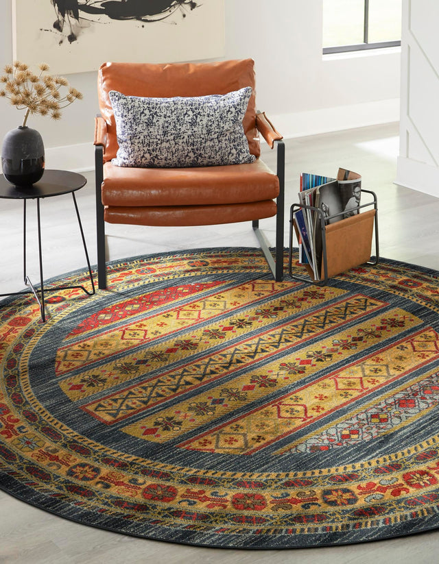 Blue 7' 10 x 7' 10 Fars Round Area Rug 100% Polypropylene Unique Traditional Carpet for Classical Living, Dining Room & Office Spaces for Sale at Rug Engine