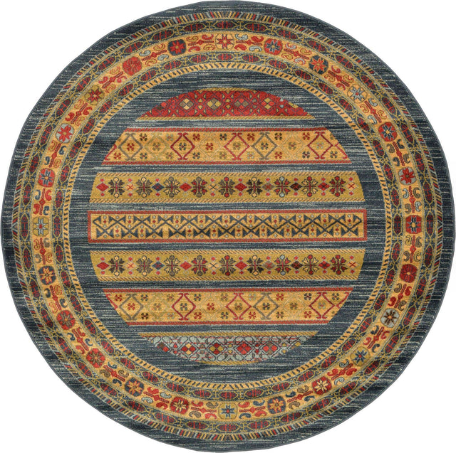 Blue 6' 1 x 6' 1 Fars Round Area Rug 100% Polypropylene Unique Traditional Carpet for Classical Living, Dining Room & Office Spaces for Sale at Rug Engine