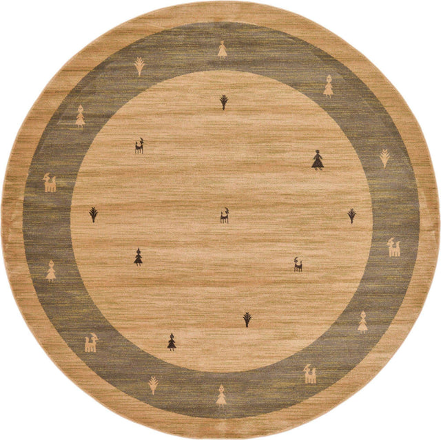 Tan 8' x 8' Fars Round Area Rug 100% Polypropylene Unique Traditional Carpet for Classical Living, Dining Room & Office Spaces for Sale at Rug Engine