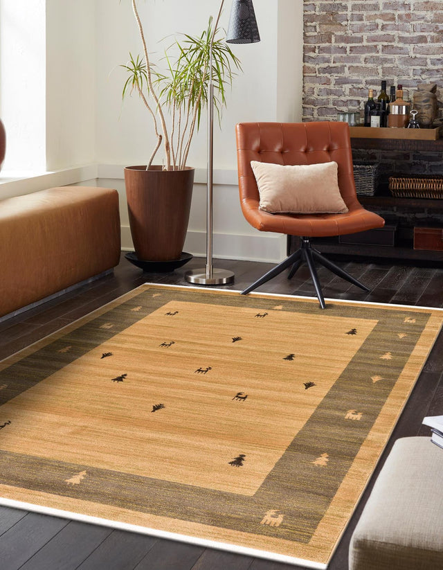 Tan 7' 1 x 10' Fars Rectangle Area Rug 100% Polypropylene Unique Traditional Carpet for Classical Living, Dining Room & Office Spaces for Sale at Rug Engine