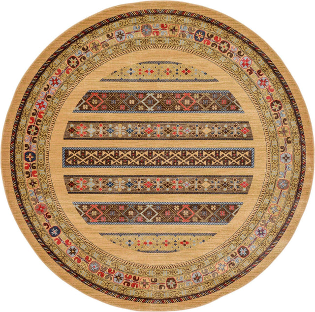 Tan 8' x 8' Fars Round Area Rug 100% Polypropylene Unique Traditional Carpet for Classical Living, Dining Room & Office Spaces for Sale at Rug Engine