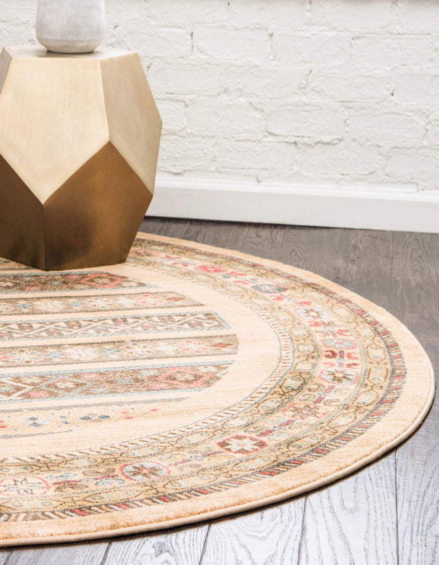 Tan 6' 1 x 6' 1 Fars Round Area Rug 100% Polypropylene Unique Traditional Carpet for Classical Living, Dining Room & Office Spaces for Sale at Rug Engine