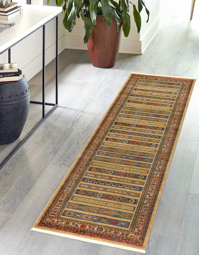 Tan 2' 7 x 10' Fars Runner Area Rug 100% Polypropylene Unique Traditional Carpet for Classical Living, Dining Room & Office Spaces for Sale at Rug Engine