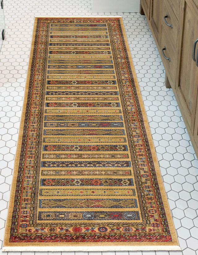 Tan 2' 7 x 10' Fars Runner Area Rug 100% Polypropylene Unique Traditional Carpet for Classical Living, Dining Room & Office Spaces for Sale at Rug Engine