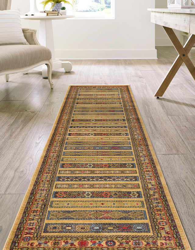 Tan 2' 7 x 10' Fars Runner Area Rug 100% Polypropylene Unique Traditional Carpet for Classical Living, Dining Room & Office Spaces for Sale at Rug Engine