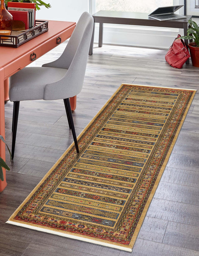 Tan 2' 7 x 10' Fars Runner Area Rug 100% Polypropylene Unique Traditional Carpet for Classical Living, Dining Room & Office Spaces for Sale at Rug Engine