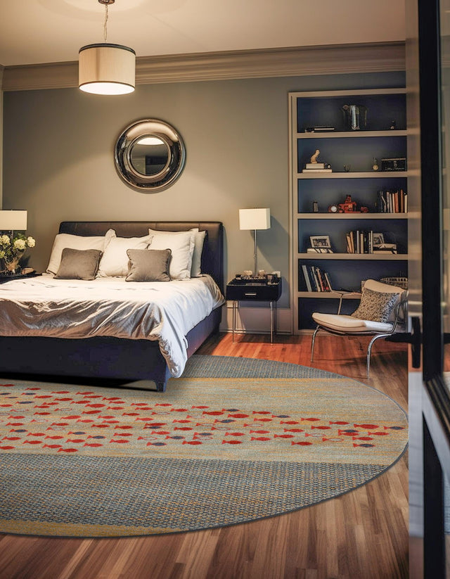 Blue 6' 1 x 6' 1 Fars Round Area Rug 100% Polypropylene Unique Traditional Carpet for Classical Living, Dining Room & Office Spaces for Sale at Rug Engine