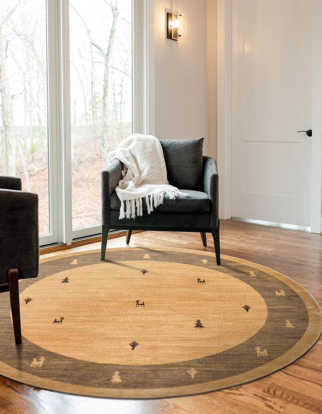 Tan 8' x 8' Fars Round Area Rug 100% Polypropylene Unique Traditional Carpet for Classical Living, Dining Room & Office Spaces for Sale at Rug Engine