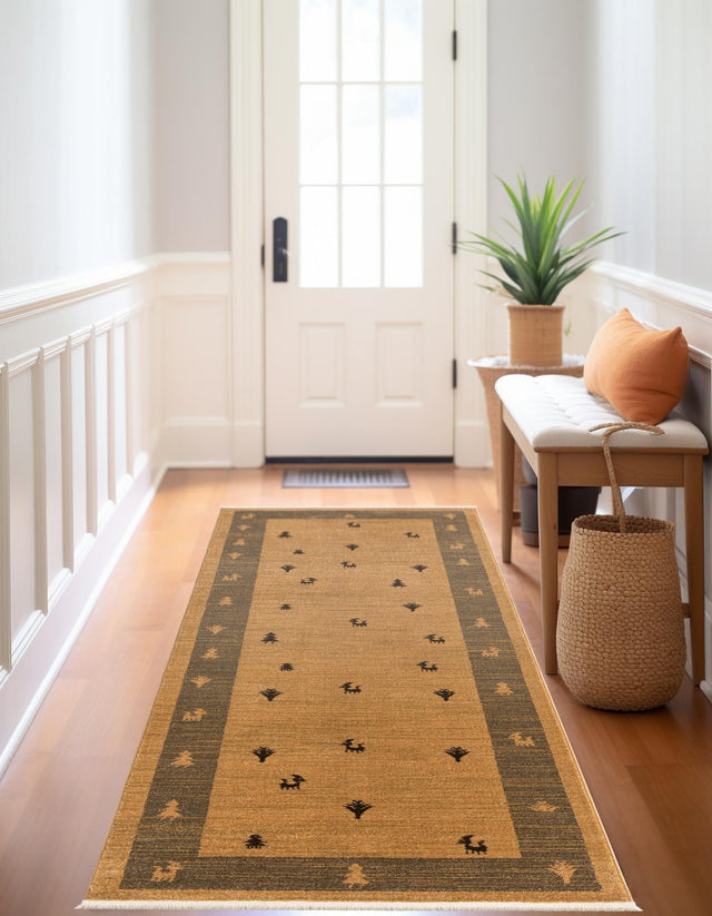 Tan 2' 7 x 10' Fars Runner Area Rug 100% Polypropylene Unique Traditional Carpet for Classical Living, Dining Room & Office Spaces for Sale at Rug Engine