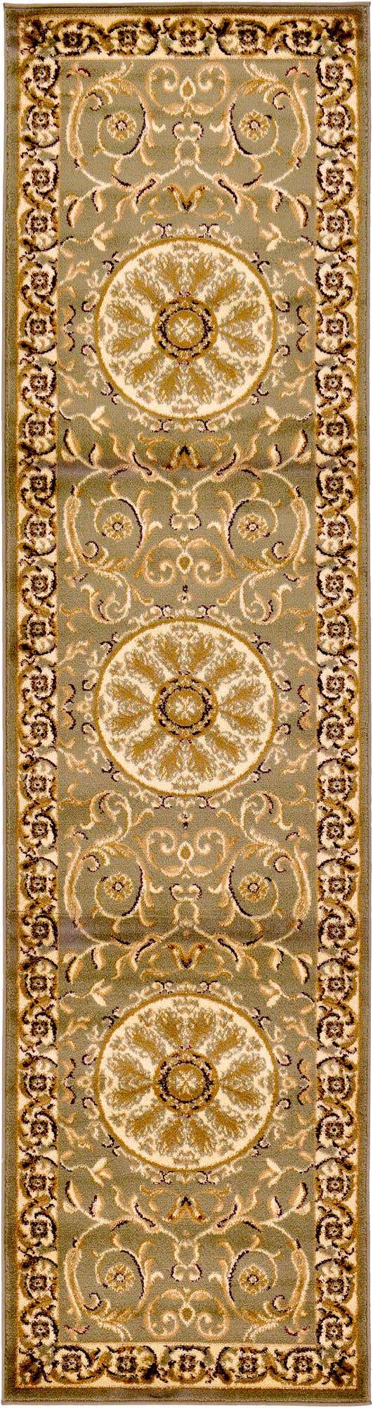 Light Green 2' 7 x 10' Versailles Runner Area Rug Classic Traditional Motif Indoor Carpet for Hallways, Dining Rooms, Bedrooms, Living Room, Office for Sale at Rug Engine