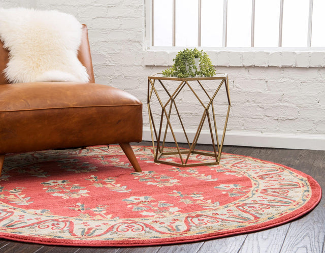 Red 6' 1 x 6' 1 Fars Round Area Rug 100% Polypropylene Unique Traditional Carpet for Classical Living, Dining Room & Office Spaces for Sale at Rug Engine