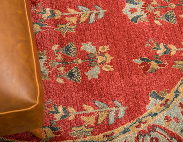 Red 6' 1 x 6' 1 Fars Round Area Rug 100% Polypropylene Unique Traditional Carpet for Classical Living, Dining Room & Office Spaces for Sale at Rug Engine