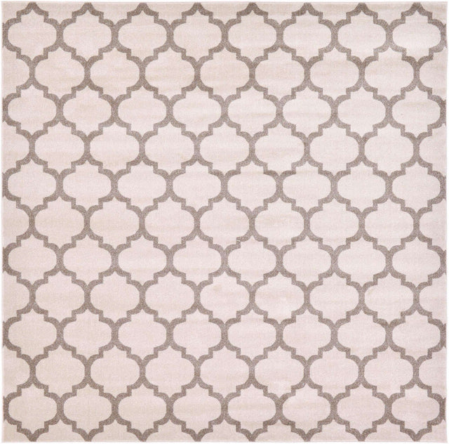 Beige and Light Brown 10' x 10' Trellis Square Area Rug